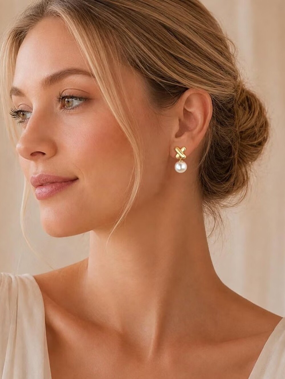 14K Gold Plated Pearl Dangle Drop Earrings Hypoallergenic